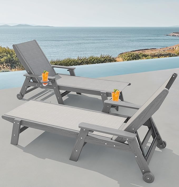SERWALL Textilene Patio Chaise Lounge Chair Set of 2, 5 Positions Outdoor - Image 2