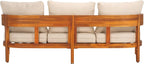 SAFAVIEH Outdoor Collection Theo Natural Teak Solid Wood/Taupe Cushion 3-Seater - Image 5