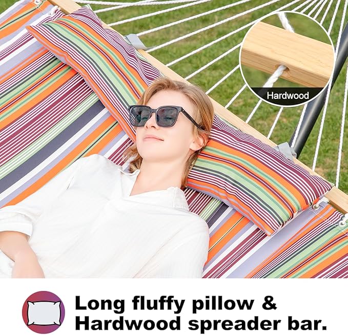 2 Person 12FT Hammocks for Outside, Double Quilted Fabric Outdoor Hammock - Image 4
