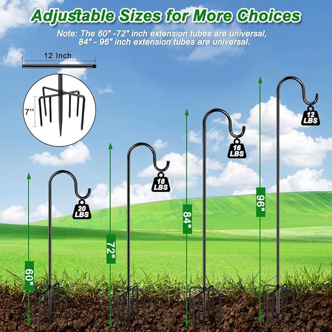 72" Shepherds Hooks for Outdoor, Heavy Duty Bird Feeder Pole - Image 4