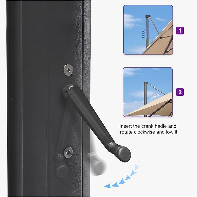 PURPLE LEAF 11.5' X 11.5' Telescopic Patio Umbrella Outdoor Cantilever Umbrella - Image 4