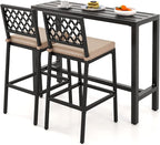 COSTWAY 3 Piece Outdoor Bar Table and Chairs Set, Metal Patio Bar Table Set by COSTWAY