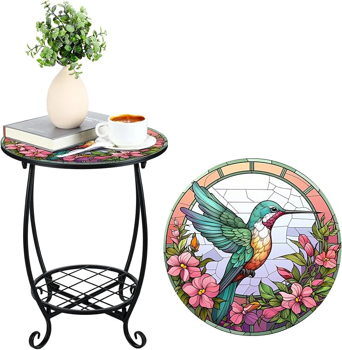Outdoor Side Table Round Small Mosaic Patio Accent Indoor End Plant Coffee Tea by Cinnvoice