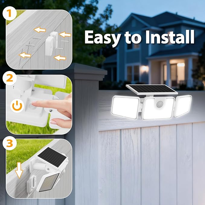INCX 156 LED Solar Motion Lights Outdoor 2 Pack, 3 Heads Solar Security Lights - Image 5