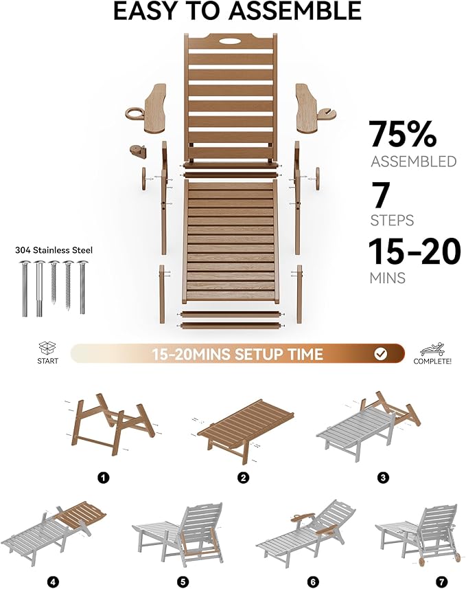 Carauci Lounge Chair Outdoor, HDPE Chaise Lounge - Image 6