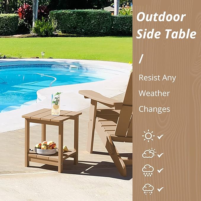 LUE BONA Adirondack Outdoor Side Table, 2-Tier Brown HDPS Patio End Table - Image 3