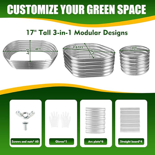 17" Tall Elevated Oval Metal Raised Garden Bed - 4ft x 2ft in Size and 0.8MM - Image 2