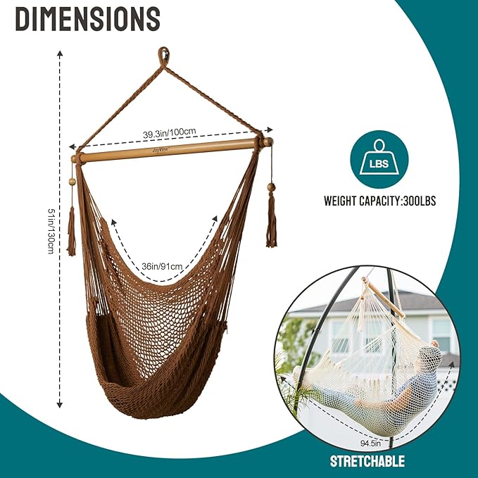 JoyView Hammock Chair with Spreader Bar Caribbean Hammock Swing Chair 300 LBS - Image 3