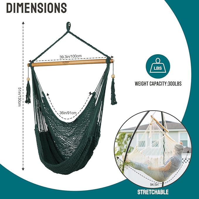 JoyView Hammock Chair with Spreader Bar Caribbean Hammock Swing Chair 300 LBS - Image 4
