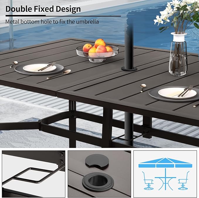 Outdoor Metal Steel Rectangle Patio Dining Table, 6 Person Patio Table - Image 5