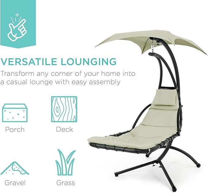 Best Choice Products Outdoor Hanging Curved Steel Chaise Lounge Chair Swing - Image 6