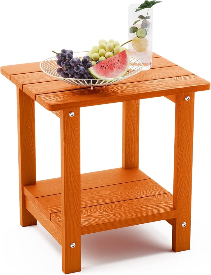 LUE BONA Adirondack Outdoor Side Table, 2-Tier Orange HDPS Patio End Table by LUEBONA