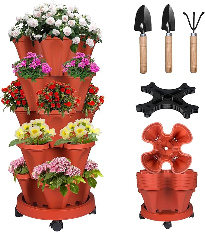 Vertical Strawberry Planter 5 Tier Stackable Tower Herb Planters Stacking by Bociks