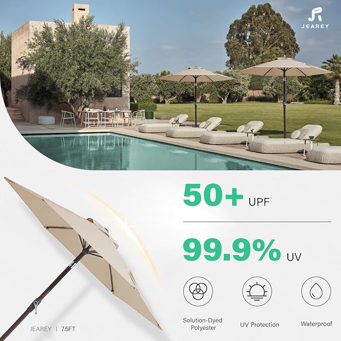 JEAREY 7.5FT Patio Umbrella Outdoor Market Umbrella - Image 3