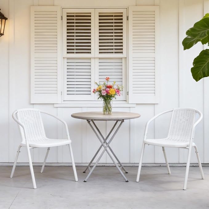 VINGLI PE Rattan Outdoor Dining Chairs Set of 4, Plastic Stackable Patio Chairs - Image 7