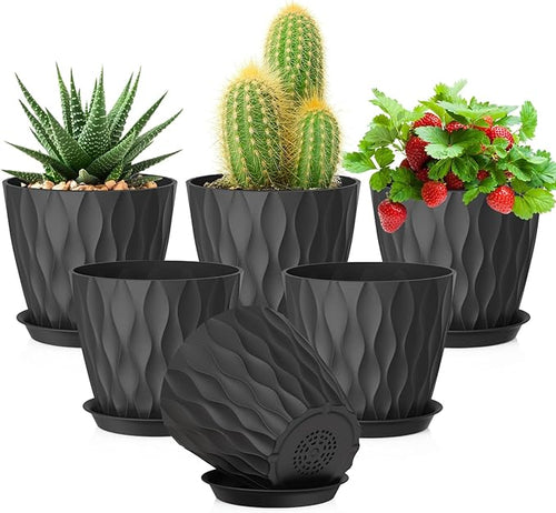 5 inch Plant Pots for Indoor Outdoor Plants, 6 Pack Thick Nursery Pots by Meowell