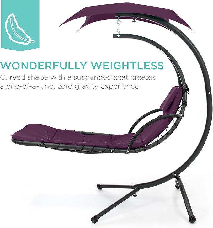 Best Choice Products Outdoor Hanging Curved Steel Chaise Lounge Chair Swing - Image 3
