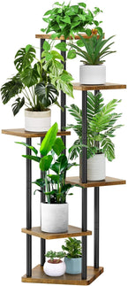 6 Tier Wood Tall Plant Stand Metal Rack Indoor, Planter Shelf Display Rack by YOCOMEY