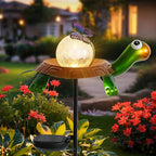Afirst Solar Lights Outdoor Decorative Metal Turtle Crackle Glass Globe - Image 5
