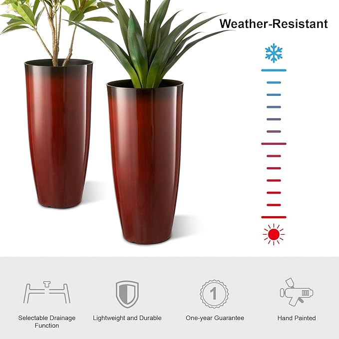 Glitzhome 30" H Oversized Tall Planter, Gradient Red Faux Ceramic Finish - Image 4