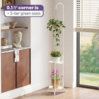 2-Tier Metal Plant Stand with Hanging Hook, Indoor Outdoor Plant Shelf - Image 4