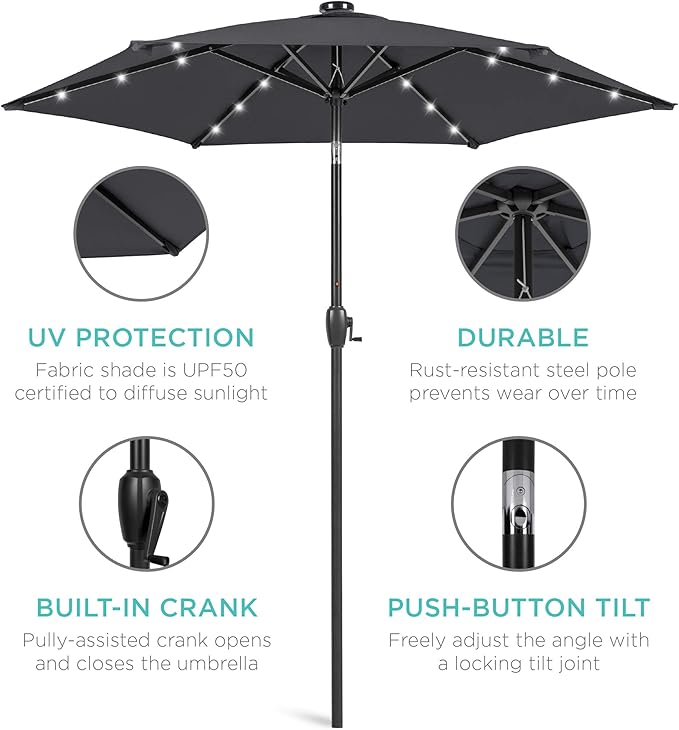 Best Choice Products 7.5ft Outdoor Solar Market Table Patio Umbrella - Image 5