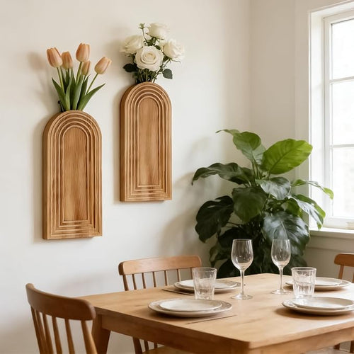2 Pack Wooden Wall Vase Set, Boho Hanging Planter - Image 2