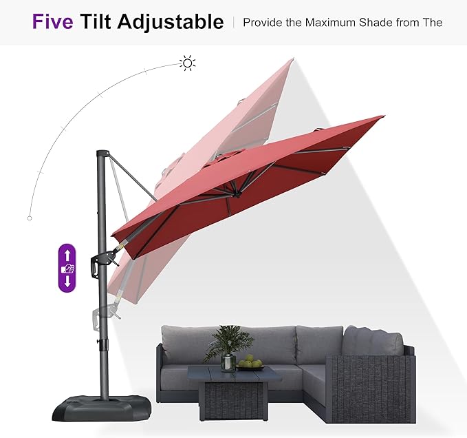 PURPLE LEAF 8 Feet Square Cantilever Umbrella Patio Umbrella - Image 6