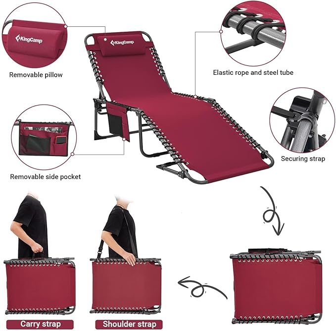 KingCamp 2 Pack Lounge Chair Outdoor, Folding Portable Tanning Chairs Comfy - Image 4