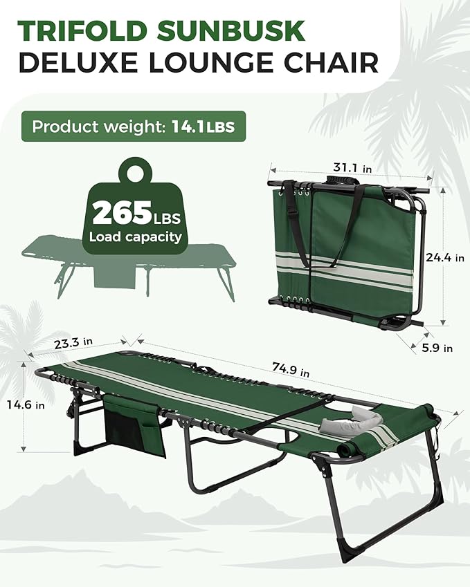 KingCamp Tanning Chair with Face Hole, Lounge Chairs Outdoor Folding Comfy - Image 3