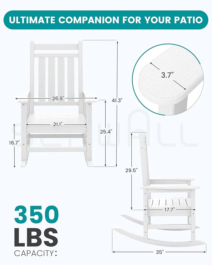 SERWALL HDPE Outdoor Rocking Chair Set of 6, Patio Rocking Chairs - Image 3