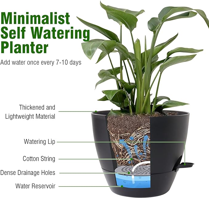 10/9/8 inch Medium Self Watering Pots, Plant Pots - Image 5