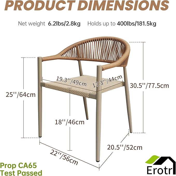 4 Pcs Stackable Patio Dining Chairs, Aluminum Rattan Outdoor Dining Chair - Image 3