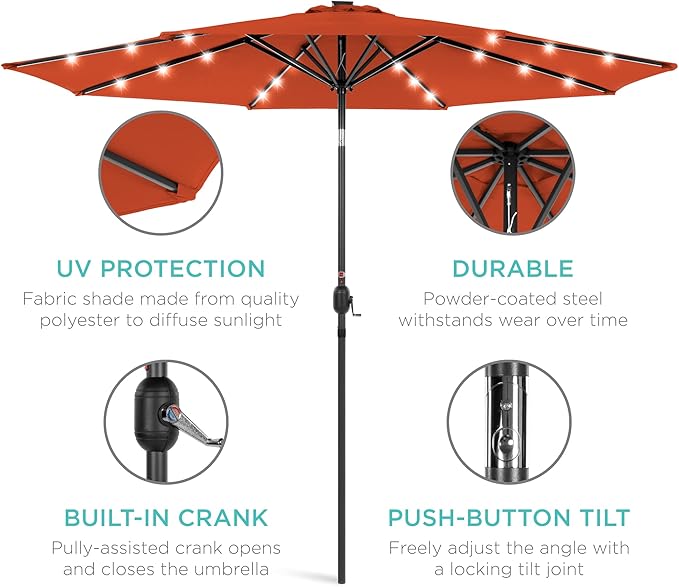Best Choice Products 10ft Solar Polyester LED Lighted Patio Umbrella w/Tilt - Image 5
