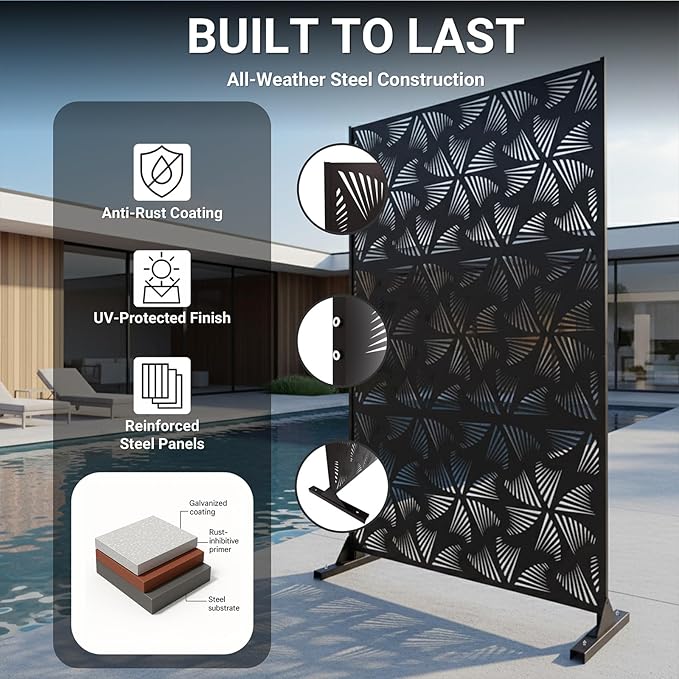 72in Metal Privacy Screen Outdoor Decorative Panel – Freestanding Rustproof - Image 3