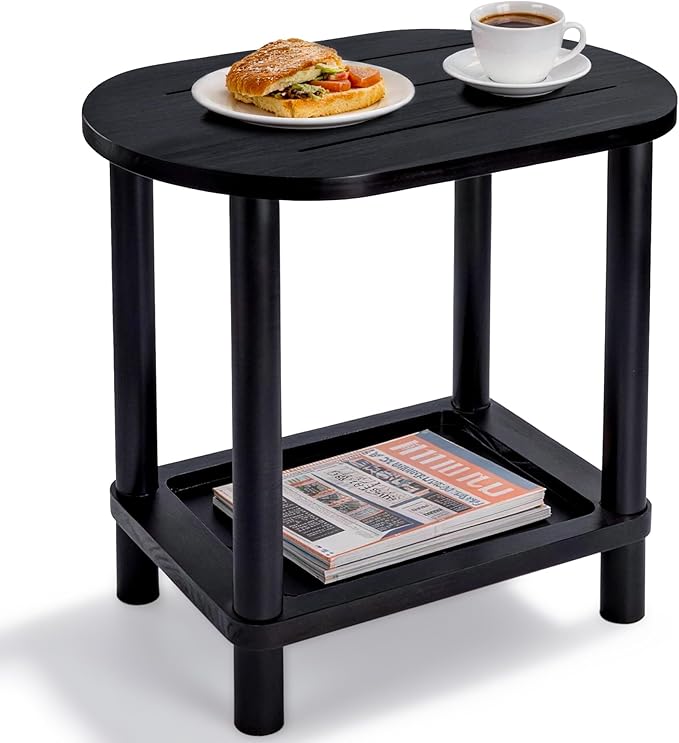 2 Tier Outdoor Side Table, Solid Wood Small Outdoor End Tables, Patio Table by Unknown