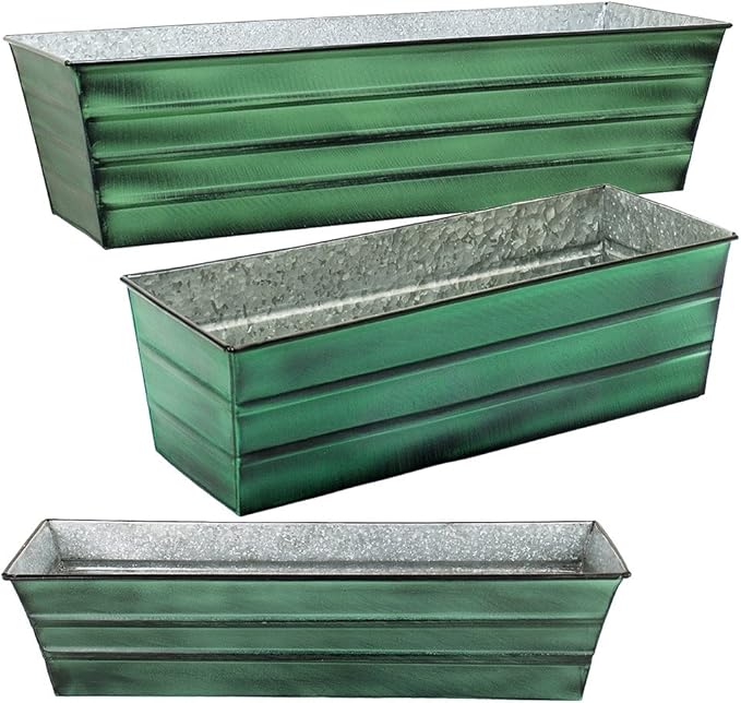 Achla Designs Galvanized Window Flower Box Planter-Green-Medium - Image 4