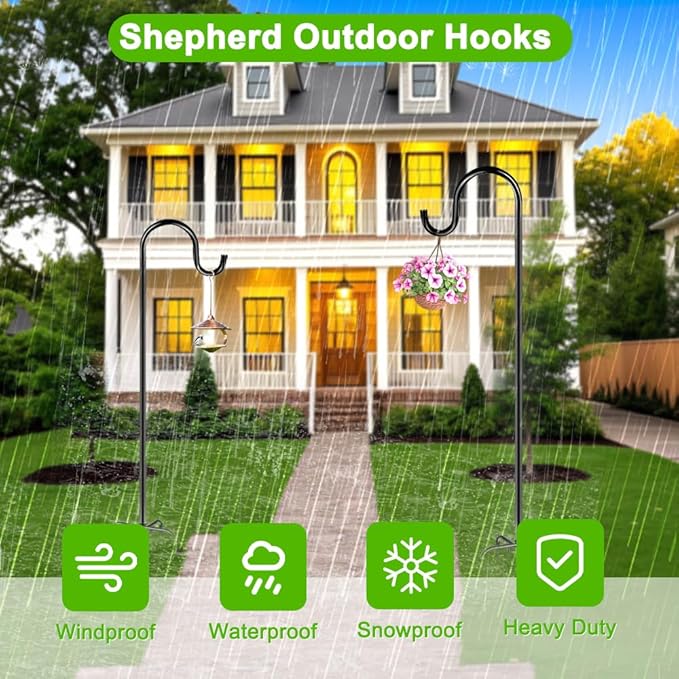 72" Shepherds Hooks for Outdoor, Heavy Duty Garden Bird Feeder Pole for Hanging - Image 7