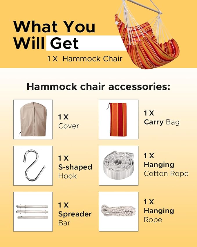 Miztli Hammock Chair with Hanging Chair Cover – Max 500 Lbs, Steel Spreader Bar - Image 7