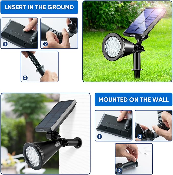 KEV 800 Lumens Solar Spot Lights Outdoor, 18 LEDs Solar Flood Lights - Image 5