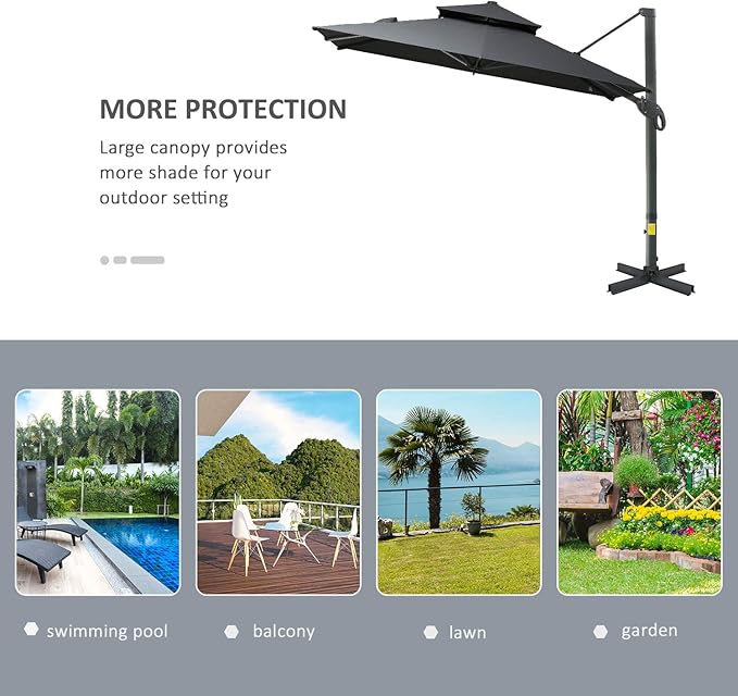 Outsunny 10ft Offset Patio Umbrella, Hanging Cantilever Umbrella, Square Shape - Image 6
