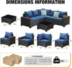 6 Pieces Patio Furniture Set All-Weather Outdoor Wicker Sectional Conversation - Image 4