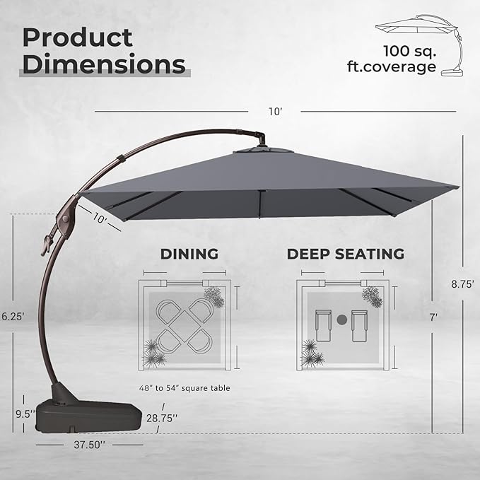Grand patio Sunbrella 10x10 FT Cantilever Umbrella - Image 4