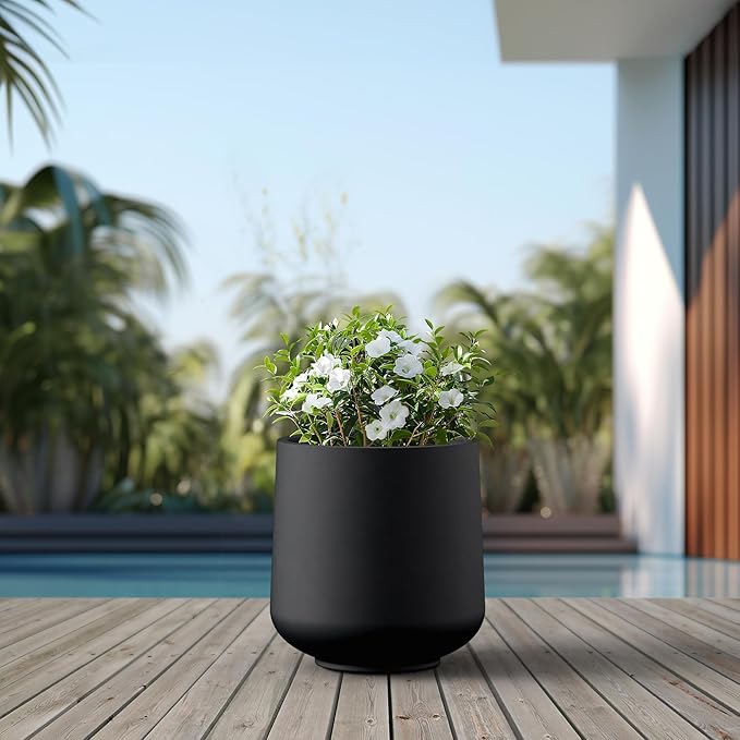 Kante 15.3" Dia Round Concrete Planter, Outdoor Indoor Large Plant Pots - Image 5