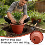 3 Pack 11 Inch Plant Pots with Drainage, Terracotta Plastic Planters - Image 5