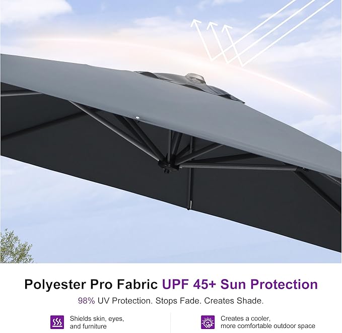 PURPLE LEAF 10 Feet Patio Umbrella Outdoor Cantilever Square Umbrella Aluminum - Image 5