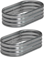 4x2x1ft Galvanized Oval Raised Garden Bed, Outdoor Planter Box Metal Patio Kit by Foxlang