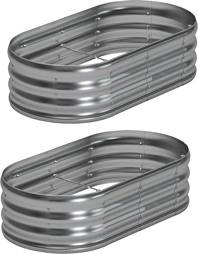 4x2x1ft Galvanized Oval Raised Garden Bed, Outdoor Planter Box Metal Patio Kit by Foxlang