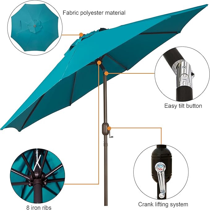 Blissun 9' Outdoor Patio Umbrella, Outdoor Table Umbrella, Yard Umbrella - Image 3