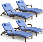Chaise Lounge Chairs Outdoor Set of 4, Comfy Outside Wicker Patio Pool Lounge by ZZWHOM